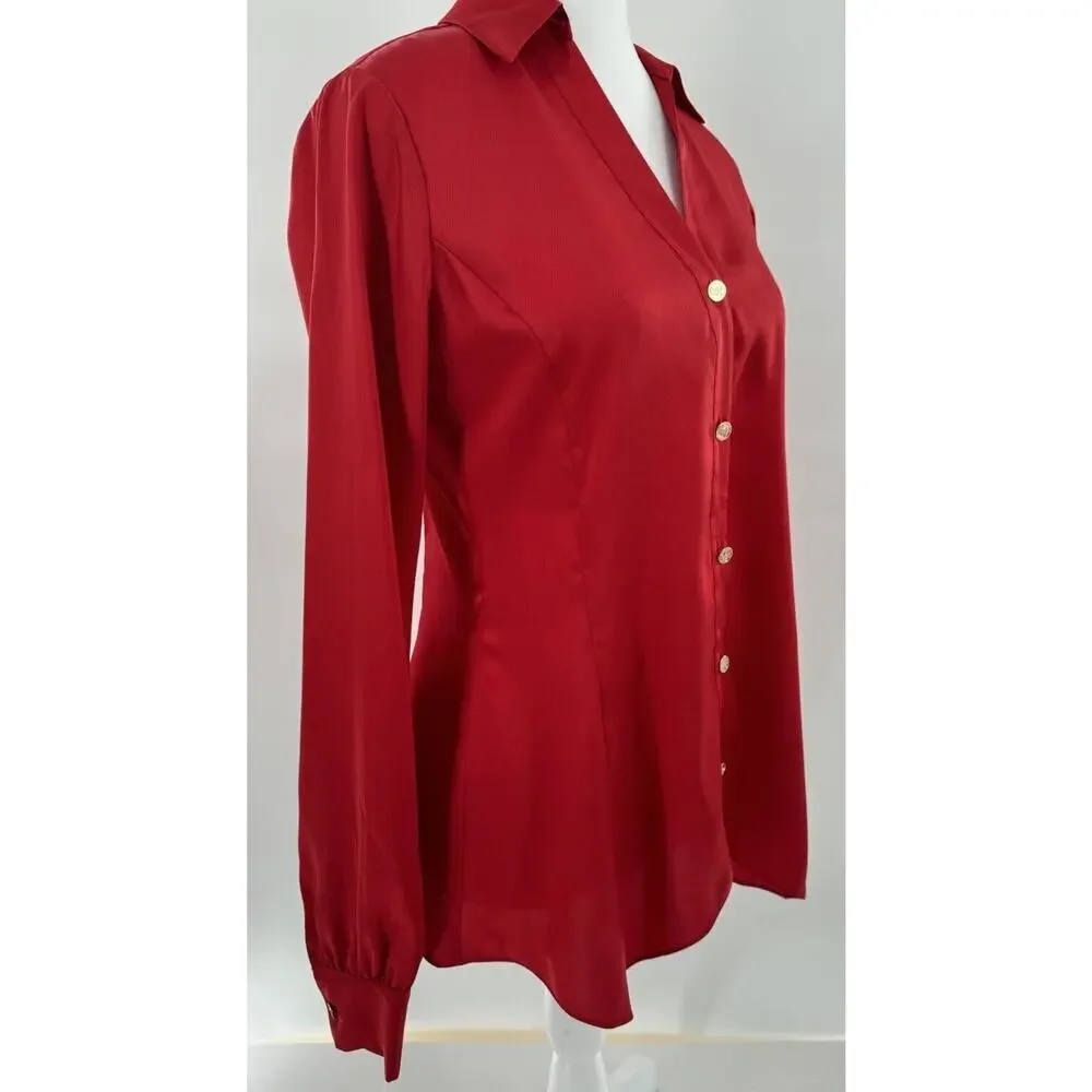 Michael Kors Blouse Size XS Logo Red Career Business Office Flowy​​​ - Picture 3 of 16